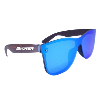 Reflective Rimless Sunglasses With Wood Tone Arms